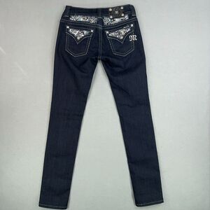 Miss Me Jeans Womens 26 Blue Denim Dark Easy Skinny Sequin Thick Stitch Western
